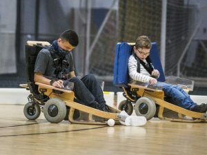 Alex Morrison, 14 (left), and Zach Rayment, 11, are pictured on Volt hockey carts at Variety Village in Toronto on Nov. 20, 2020. PHOTO BY ERNEST DOROSZUK, TORONTO SUN /Toronto Sun